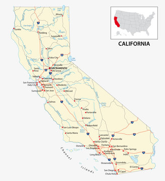 road map of the US American State of California
