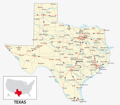 road map of the US American State of Texas
