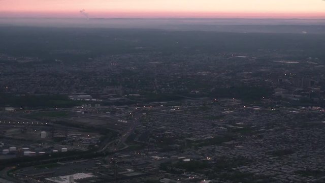Aerial of parts of Philadelphia, as the sun rises