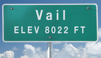 Vail, Colorado Elevation City Limit Sign With Partly Cloudy Sky Background - obrazy, fototapety, plakaty
