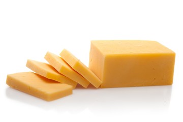 Piece and Sliced of Cheddar Cheese - obrazy, fototapety, plakaty