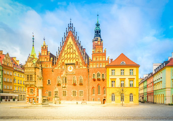 old gothic town hall building in Wroclaw, Poland, retro toned