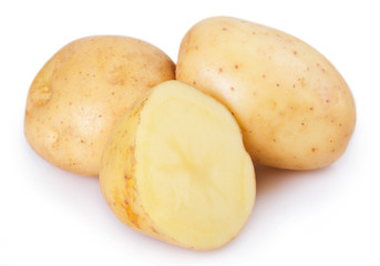 Raw potato on white background