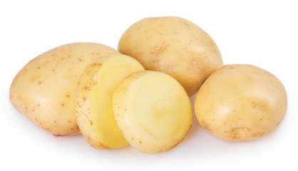 Raw potato on white background