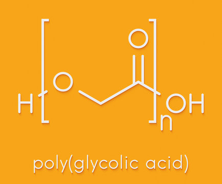 Polyglycolide (PGA) biodegradable polymer. Used in absorbable sutures. Skeletal formula.