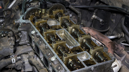 The disassembled car engine