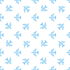 Vector seamless aircraft pattern. Flying line plane
