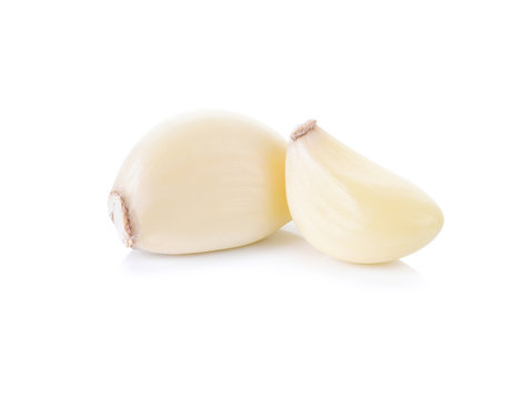 garlic on white isolate background with shadow.