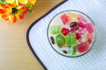 Thailand dessert Thai Foods mixed , coconut milk and jelly