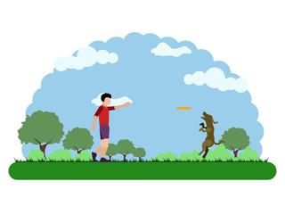 Obraz na płótnie Canvas Landscape of a park with a kid playing