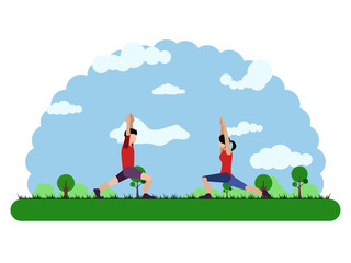 Obraz na płótnie Canvas Landscape of a park with people doing exercises