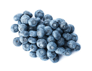 Tasty juicy ripe blueberries on white background