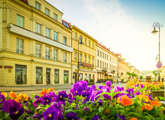 Fototapeta na wymiar old downtown Krakowskie Przedmiescie of Warsaw, Poland, retro toned