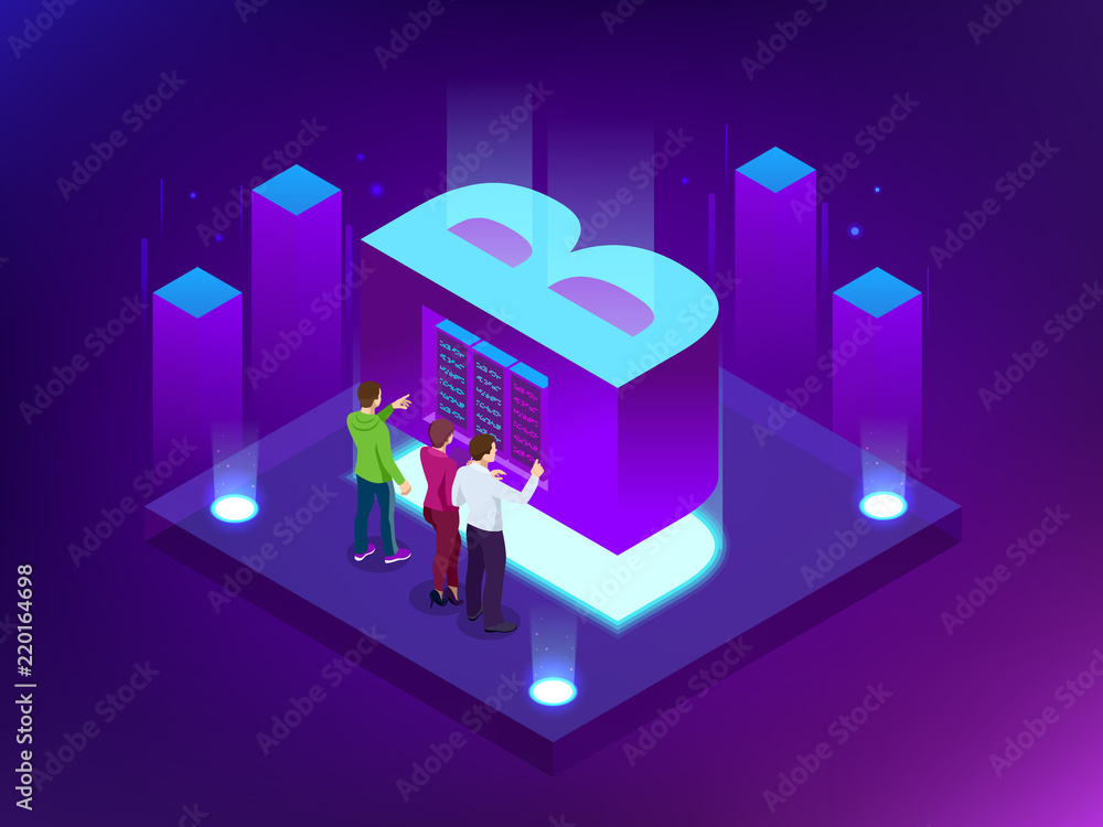 Poster isometric vector abstract big data visualization. futuristic b letter design. visual information com
