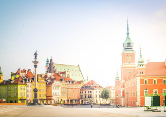 Fototapeta na wymiar Old town square in Warsaw, Poland, retro toned