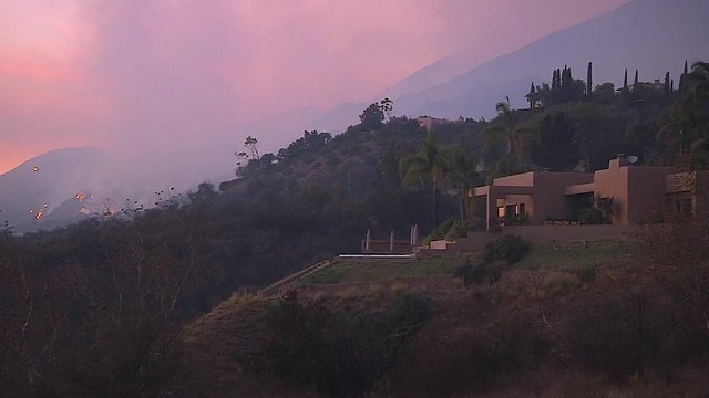 2017 - the Thomas Fire rages near large mansions near Montecito, Santa Barbara County, California.