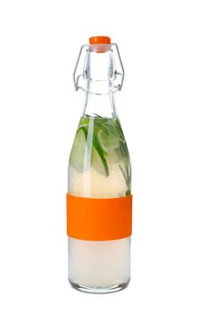 Bottle with natural lemonade on white background