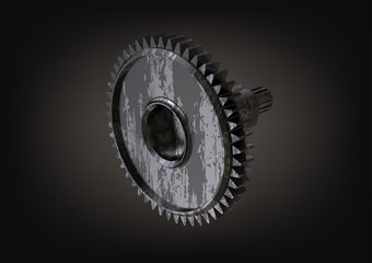 Silver and black cogwheel on a black 