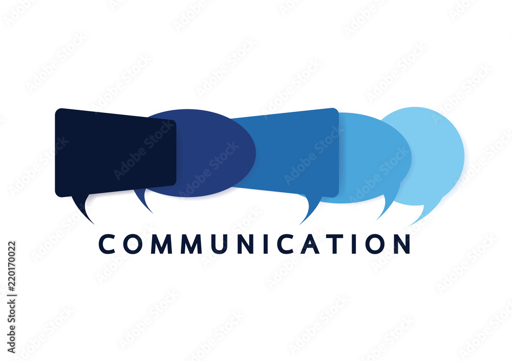 Poster vector illustration of a communication concept. the word communication with colorful dialog speech b