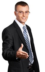 Young Businessman Offering Handshake with Glasses - Isolated