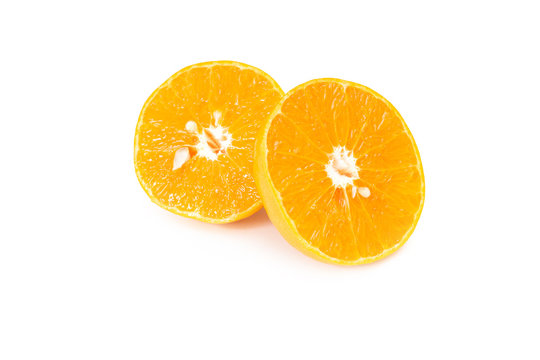mandarin or chinese orange with slices on white background