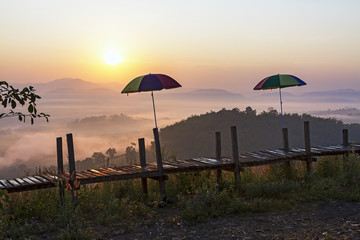 Sunrise with shadow and mist morning