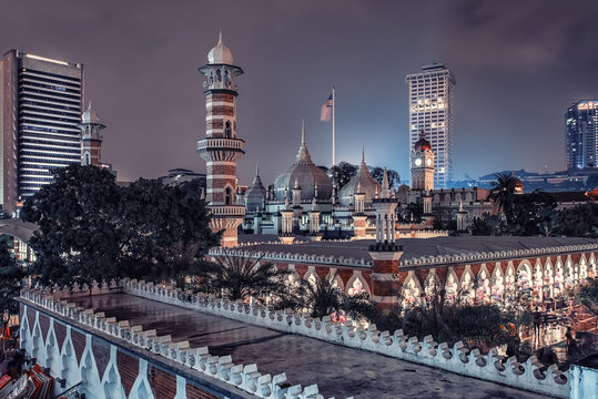 Jamek mosque in Kuala Lumpur by night
