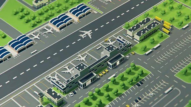 3d airport with planes animation