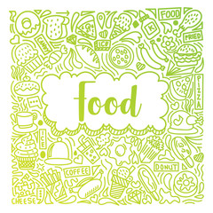 gradient color food doodle illustration on white background