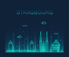 Strasbourg city skyline Grand Est France vector - obrazy, fototapety, plakaty