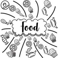 food doodle illustration on white background