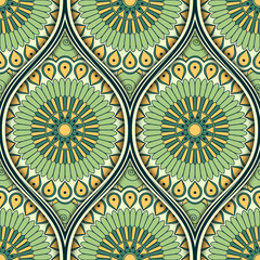 Seamless pattern with ethnic mandala ornament. Hand drawn vector illustration