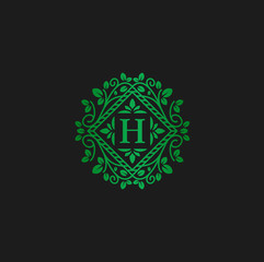 Vector logo design template and emblem made with leaves and letter h eco flowers