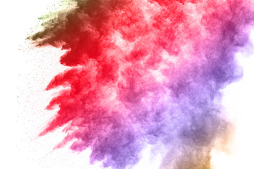 abstract powder splatted background. Colorful powder explosion on white background. Colored cloud. Colorful dust explode. Paint Holi.