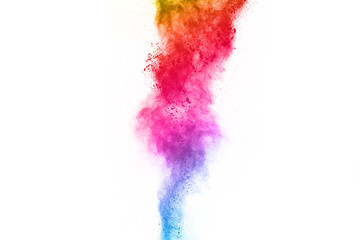 abstract powder splatted background. Colorful powder explosion on white background. Colored cloud. Colorful dust explode. Paint Holi.