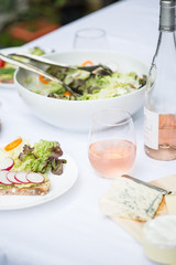 lunch salad and pink wine