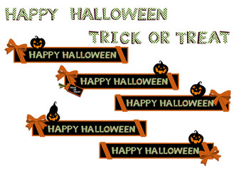 ハロウィンのバナーセット。リボンのウェブバナー。
