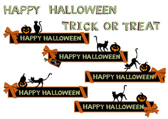 ハロウィンのバナーセット。リボンのウェブバナー。