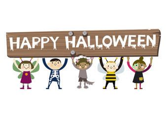 仮装した子供たちのバナー。ハロウィンのバナー。