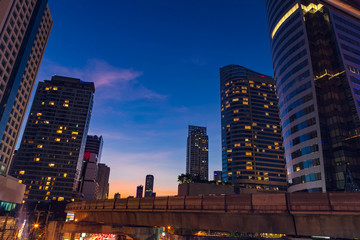 Bangkok downtown buildings at night.