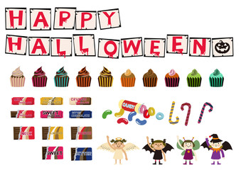ハロウィンの素材集。デザイン素材。シーズン。秋の素材。
