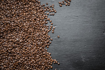 coffee bean Roasted and crushed background On the blackboard