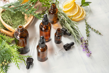 Bottles of essential oils