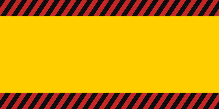 horizontal warning banner frame, red yellow black, diagonal stripes, hazard backdrop wallpaper danger vector