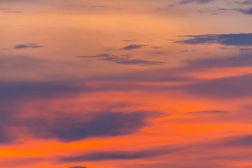 Blue orange and yellow colorful sunset sky