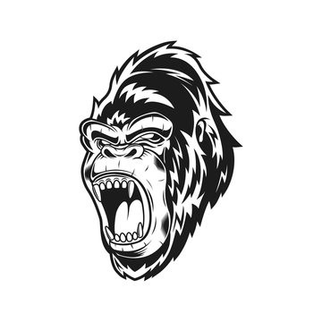 Monochrome Scream Gorilla Vector Illustration