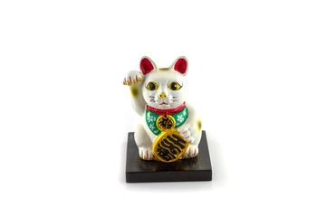 Old Maneki Neko isolated on white background