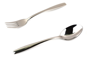 fork and spoon isolated on white background