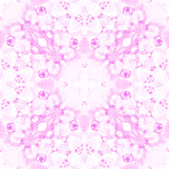 Pink seamless pattern. Artistic delicate soap bubbles. Lace hand drawn textile ornament. Kaleidoscop