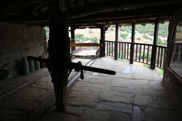 Ancient net and rope device with a pulley system in Meteora monastery, Thessaly, Greece